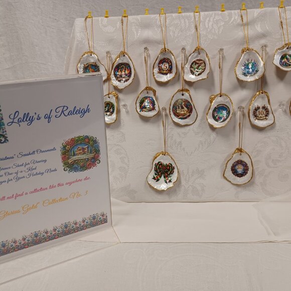 Glorious Gold #3 12 Days of Christmas Oyster Shell Ornaments + 2 Bonus Ornaments - Picture 2 of 7